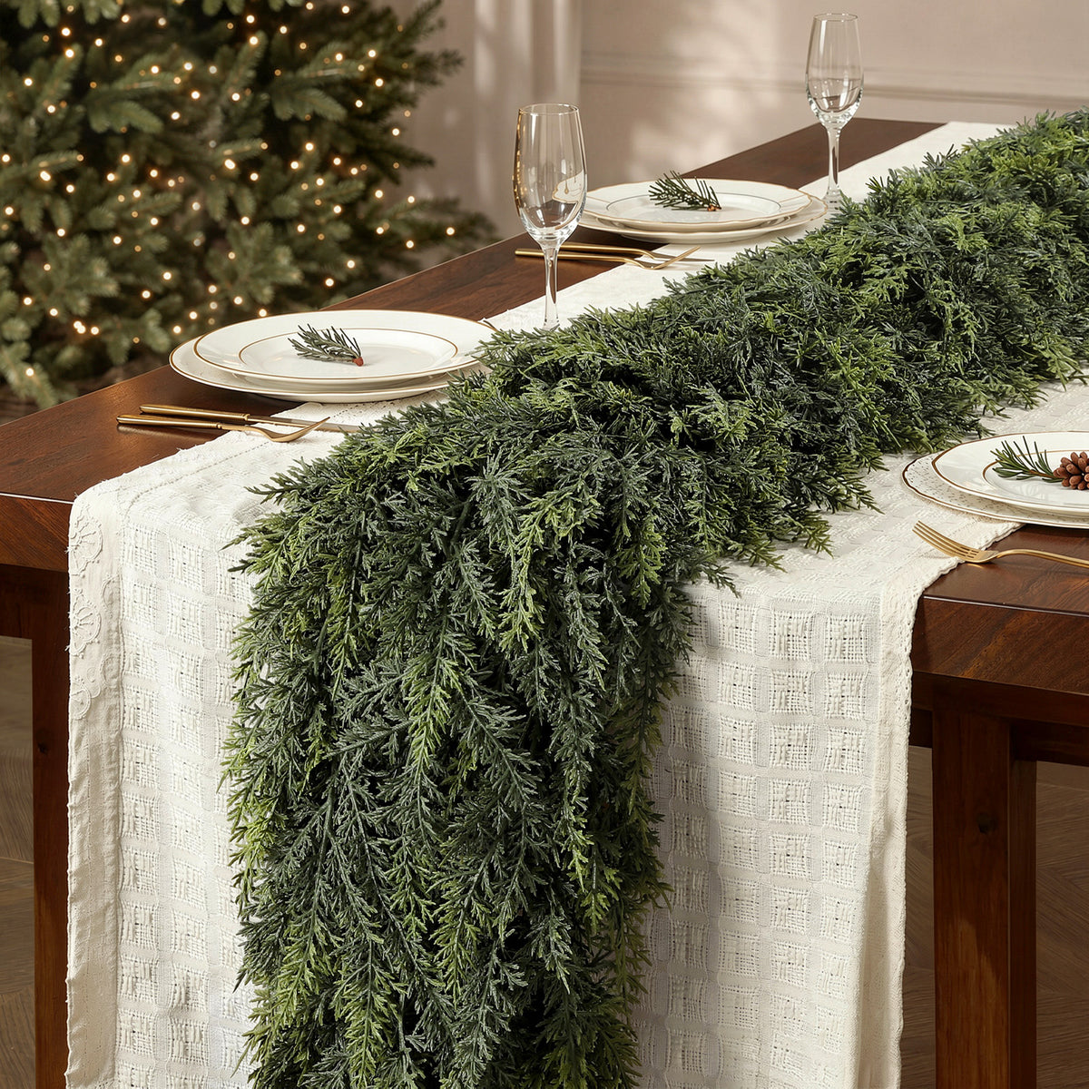 Artificial cedar Christmas garland from SHareconn, 6 or 9 feet, realistic faux cedar for fireplace, stairs, and holiday décor.