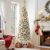 Artificial Christmas tree by SHareconn with flocked spruce branches and warm white lights, available in 7 sizes.