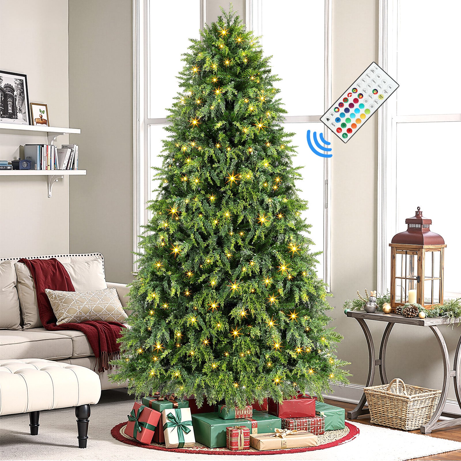 7.5ft Cypress Spruce Artificial Christmas Tree with RGB Lights