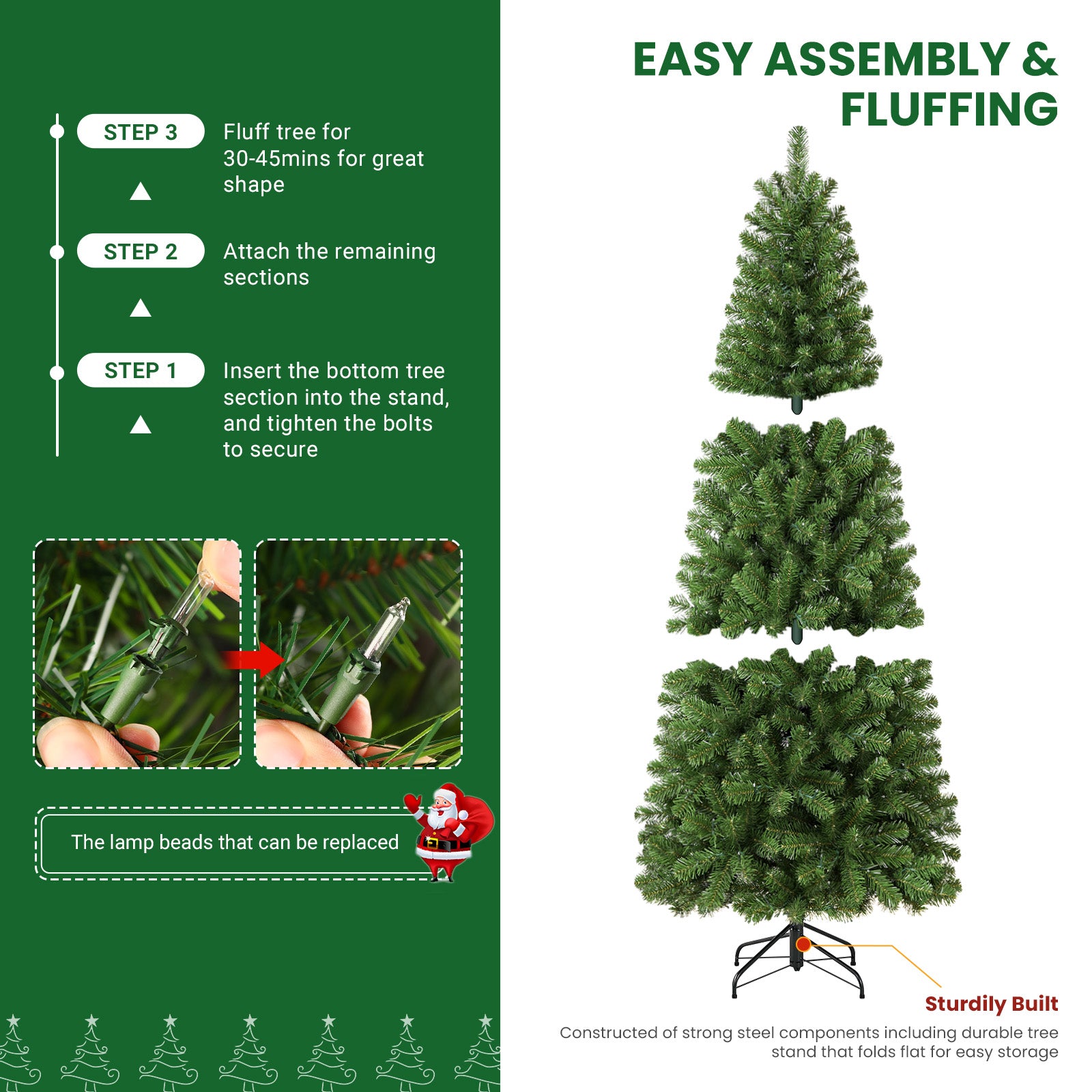 Warm White Lights Classic Spruce Artificial Slim Pencil Christmas Trees