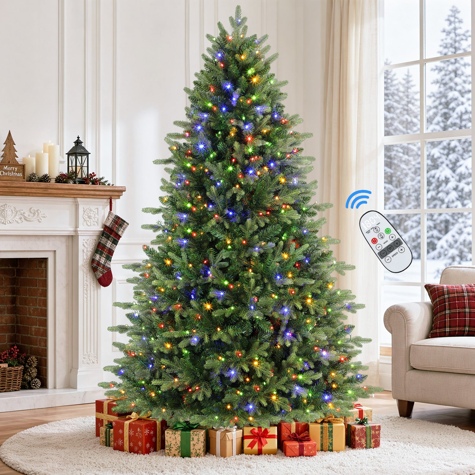 Fraser Fir Artificial Christmas Tree with Multi-Color Lights, 5/6/7/7.5/8/9FT