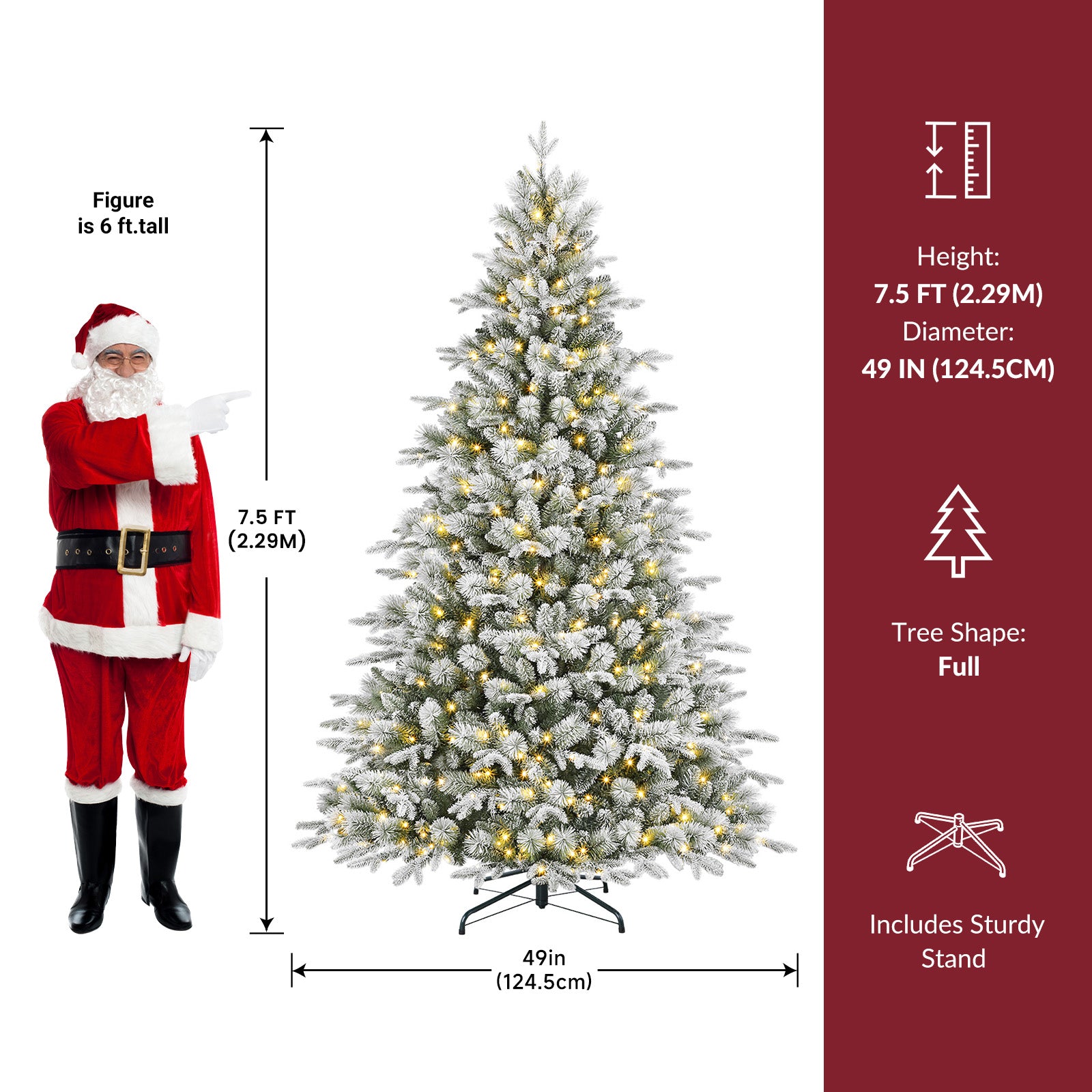 7.5ft Premium Flocked Princess Pine Christmas Tree - 500 Pre-Lit Clear Twinkle Lights & 3338 Lifelike Tips