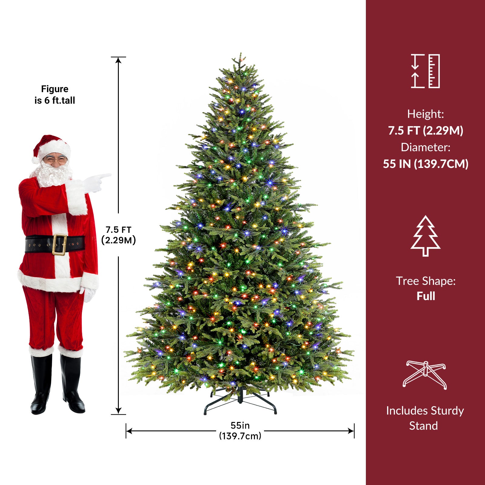 Artificial 7.5FT Balsam Fir Christmas Tree with lifelike PE needles and dual color lights, by SHareconn.