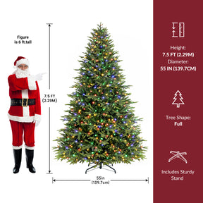 Artificial 7.5FT Balsam Fir Christmas Tree with lifelike PE needles and dual color lights, by SHareconn.