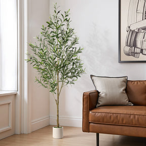 Artificial olive trees with white planters by SHareconn, realistic faux trees for home or office decor.