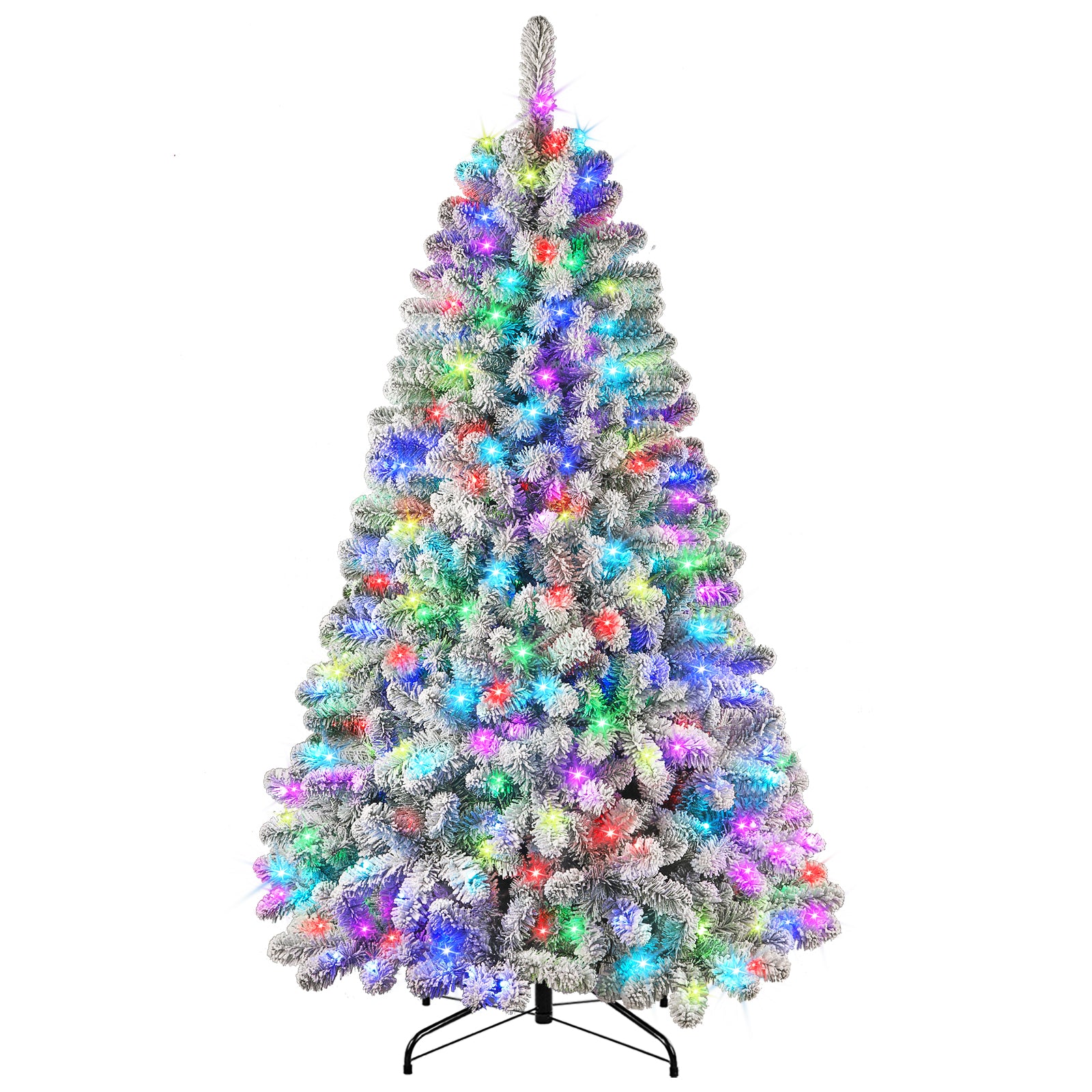 White Flocked Spruce Artificial Christmas Trees with RGB Lights and Remote