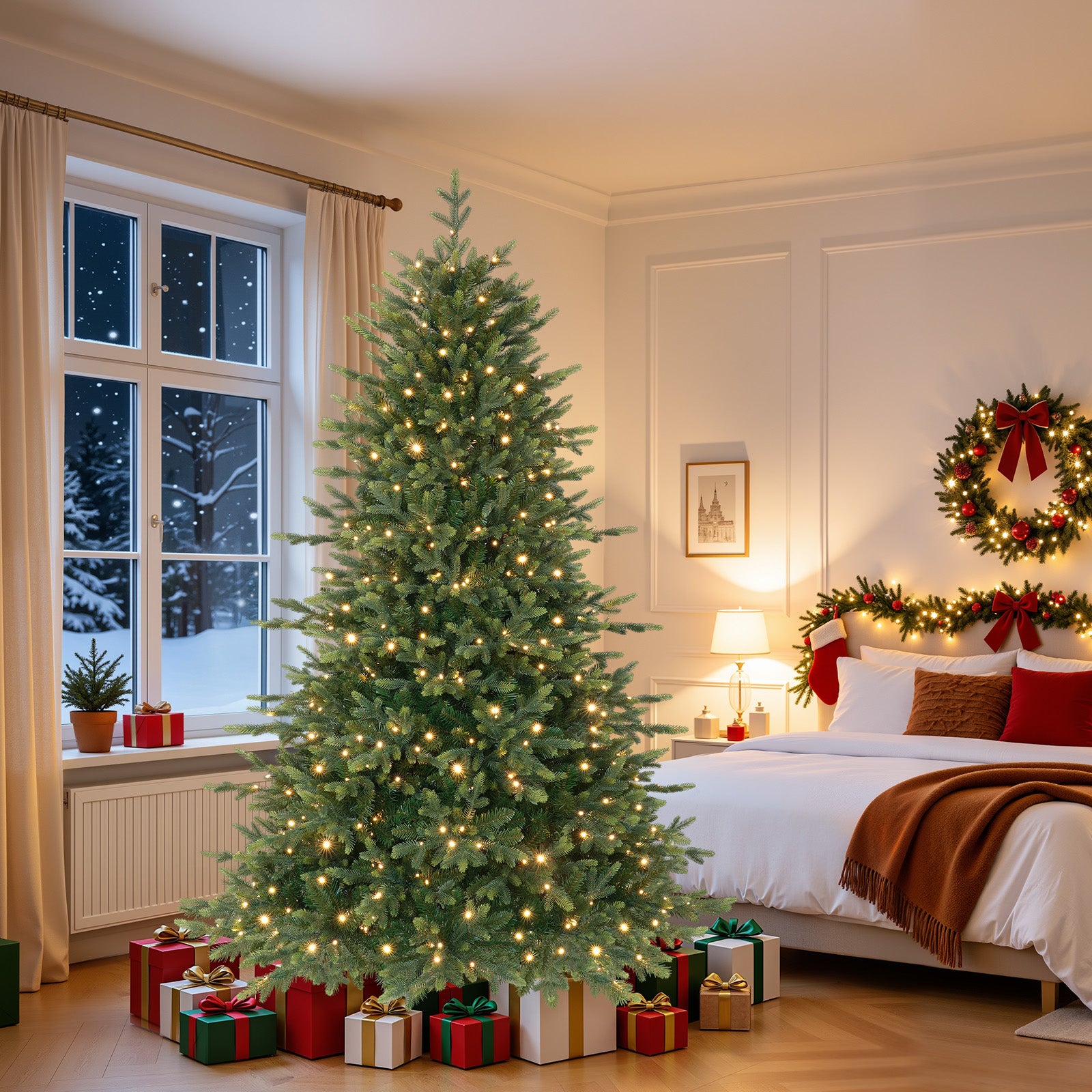 6ft Twinkling Balsam Fir Pre-Lit Artificial Christmas Tree, 2370 Branch Tips & 340 LED Lights, 17 Mode with Remote