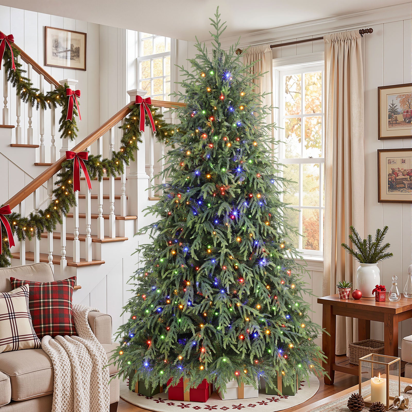 7.5ft Norfolk Pine Christmas Trees with 17 Modes Multi-Color Lights