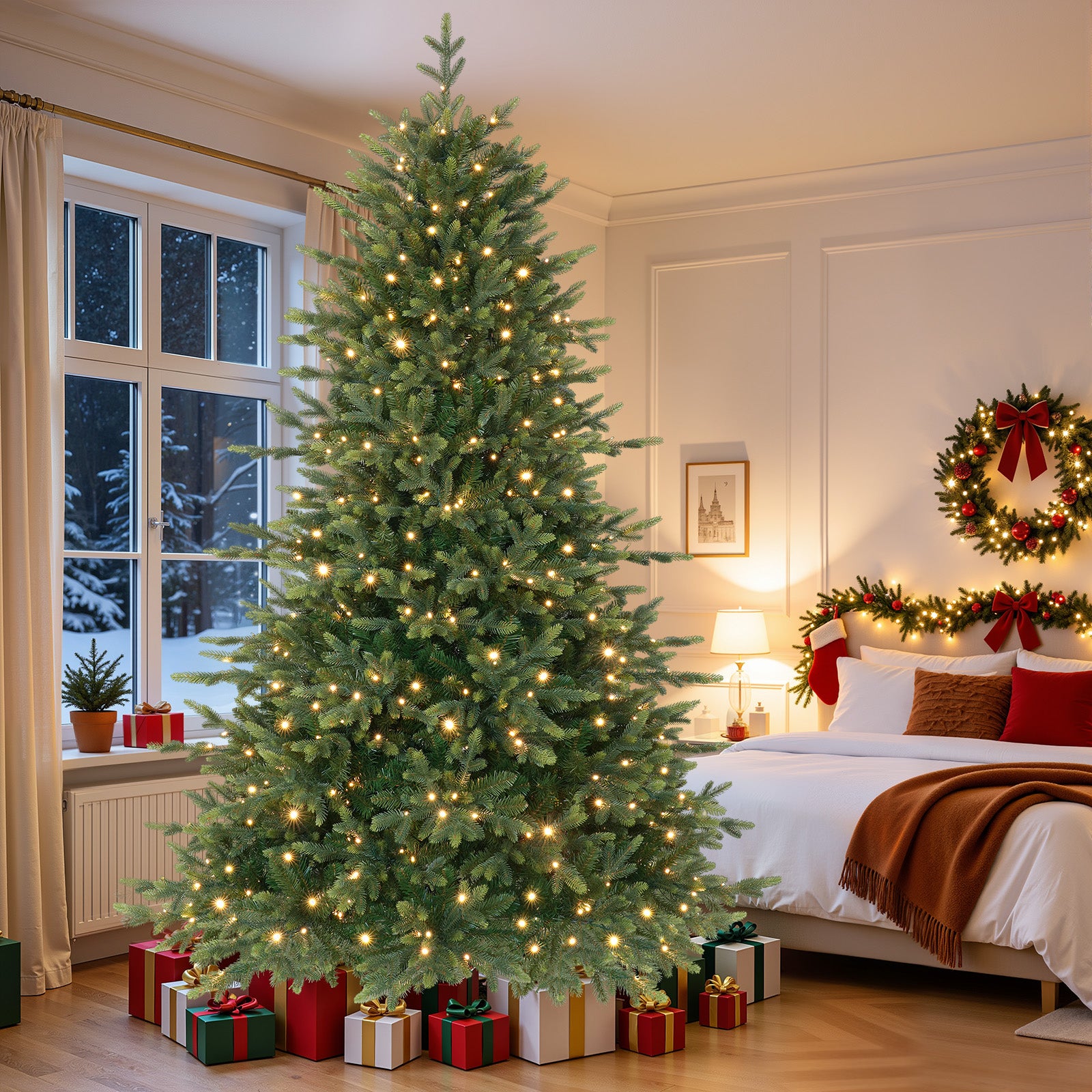 7.5ft Twinkling Balsam Fir Pre-Lit Artificial Christmas Tree, 3148 Branch Tips & 450 LED Lights, 17 Mode with Remote