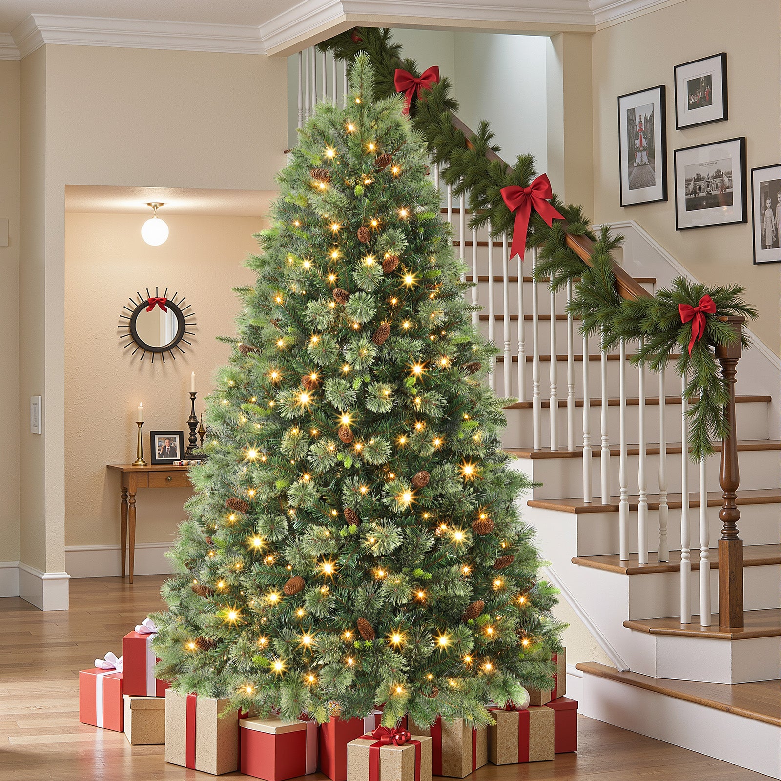 Pre-lit Carolina Pine Artificial Christmas Trees with 2 in 1 Multi-Color LED Lights and Remote