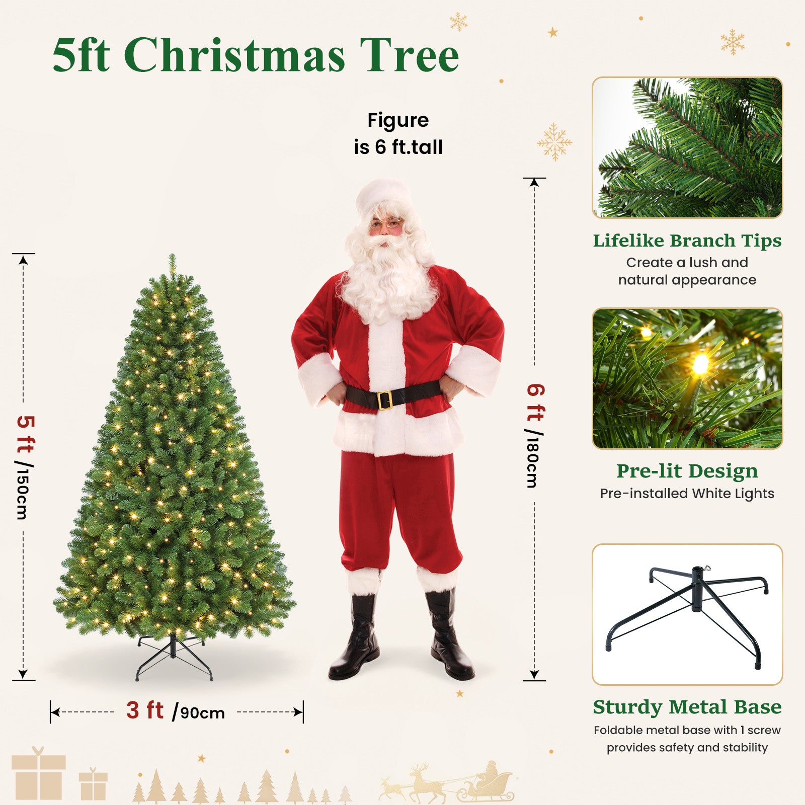 Classic Spruce Artificial Christmas Trees with Warm White Lights,4.5/5.5/6.5/7/7.5/8/9/10FT