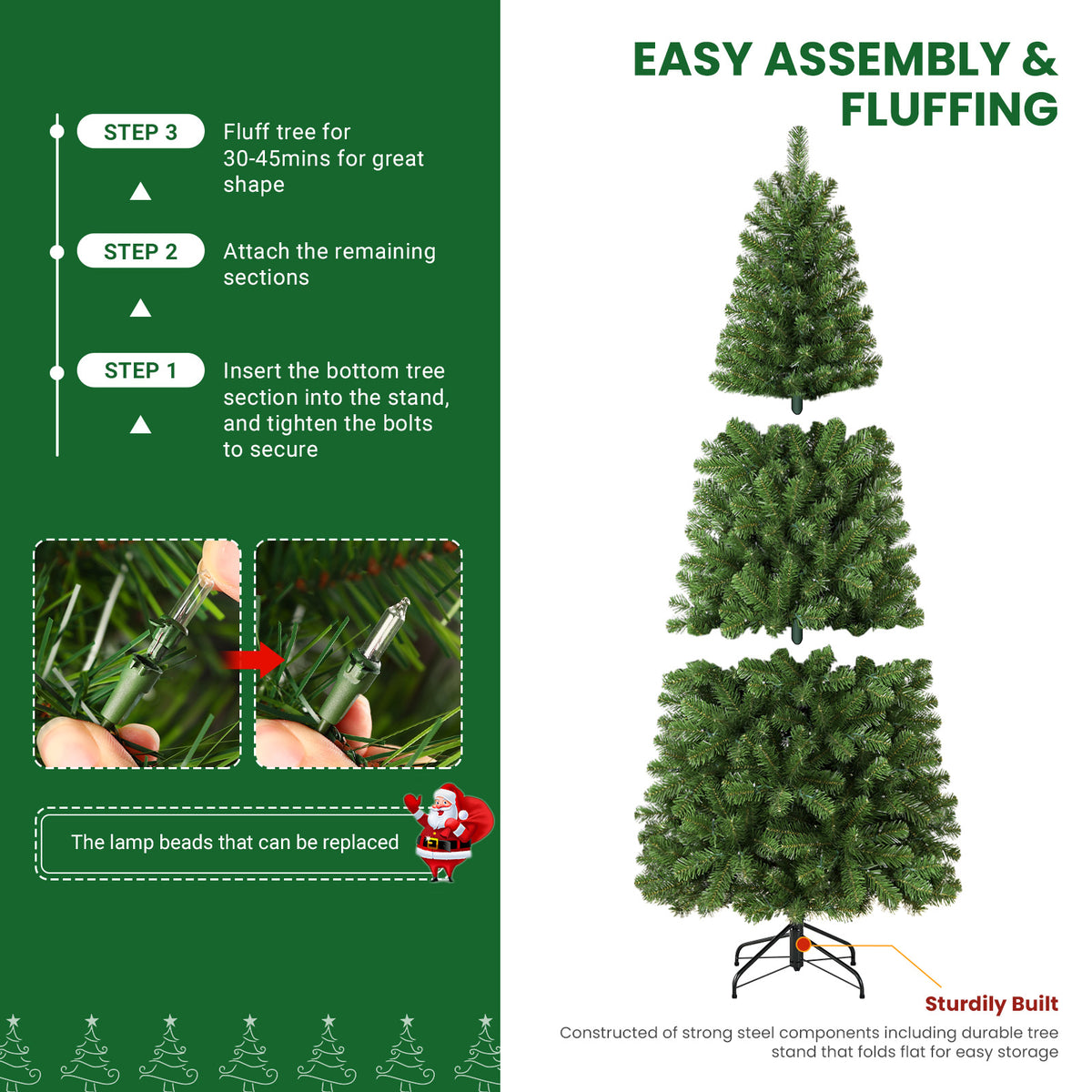 5ft Warm White Light Artificial Hinged Slim Pencil Prelit Christmas Tree