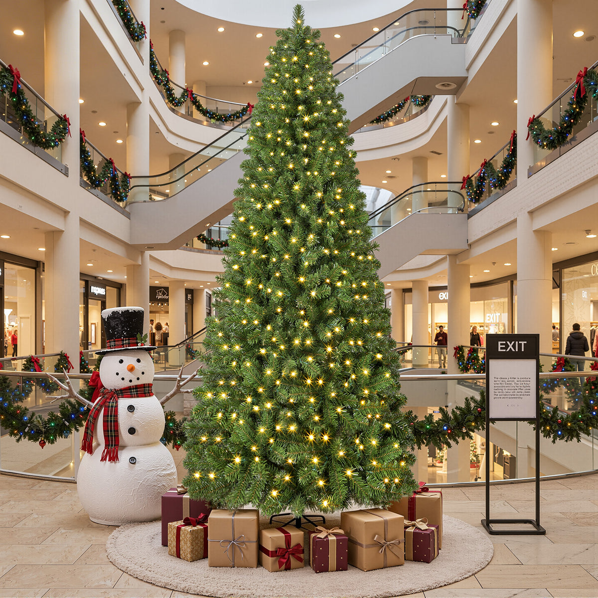 9ft Warm White Light Artificial Hinged Slim Pencil Prelit Christmas Tree