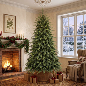 Artificial Christmas tree by SHareconn, Pre-Lit Norfolk Pine with multi-color LED lights, 5-9 feet tall, lush green branches.