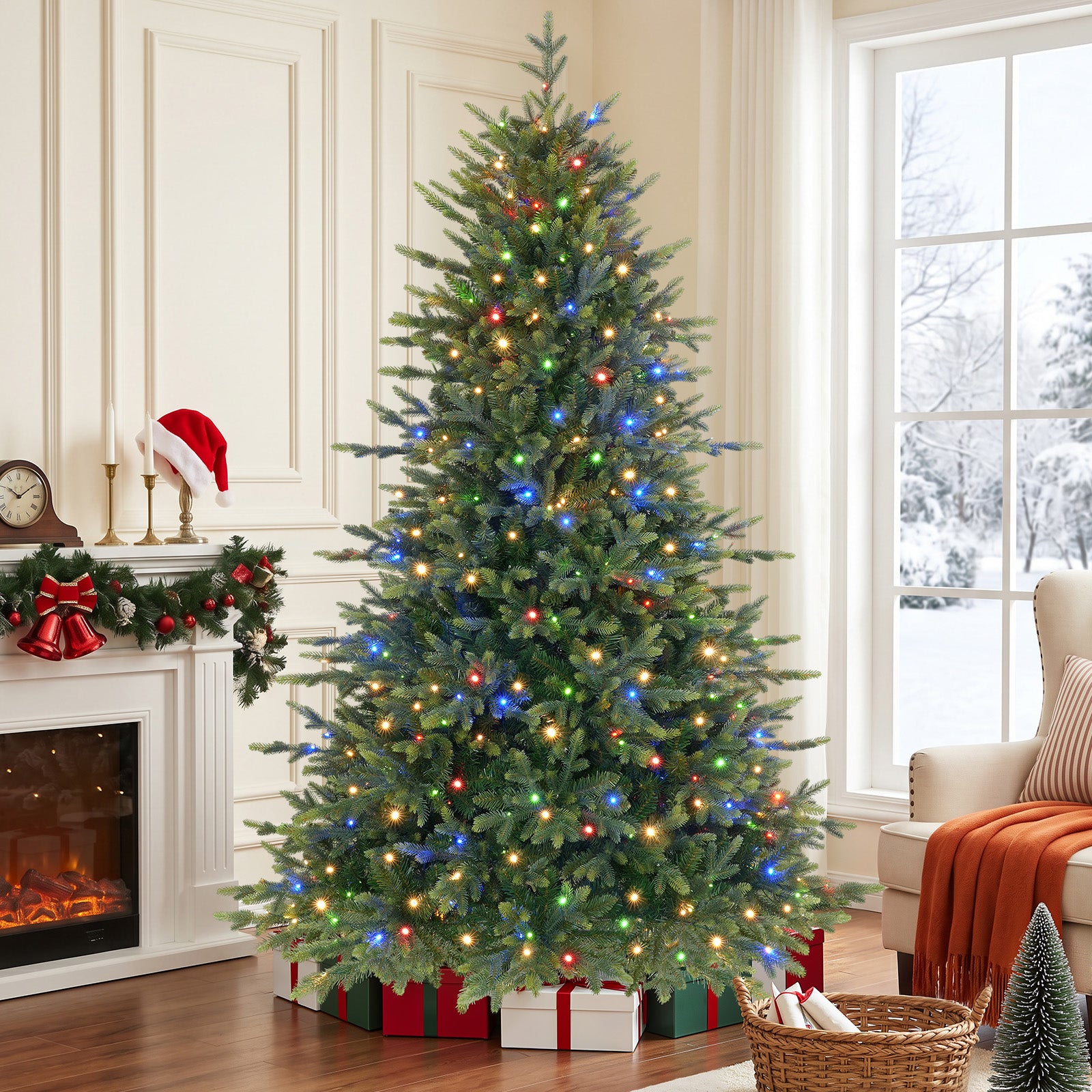 7.5ft Twinkling Balsam Fir Pre-Lit Artificial Christmas Tree, 3148 Branch Tips & 450 LED Lights, 17 Mode with Remote