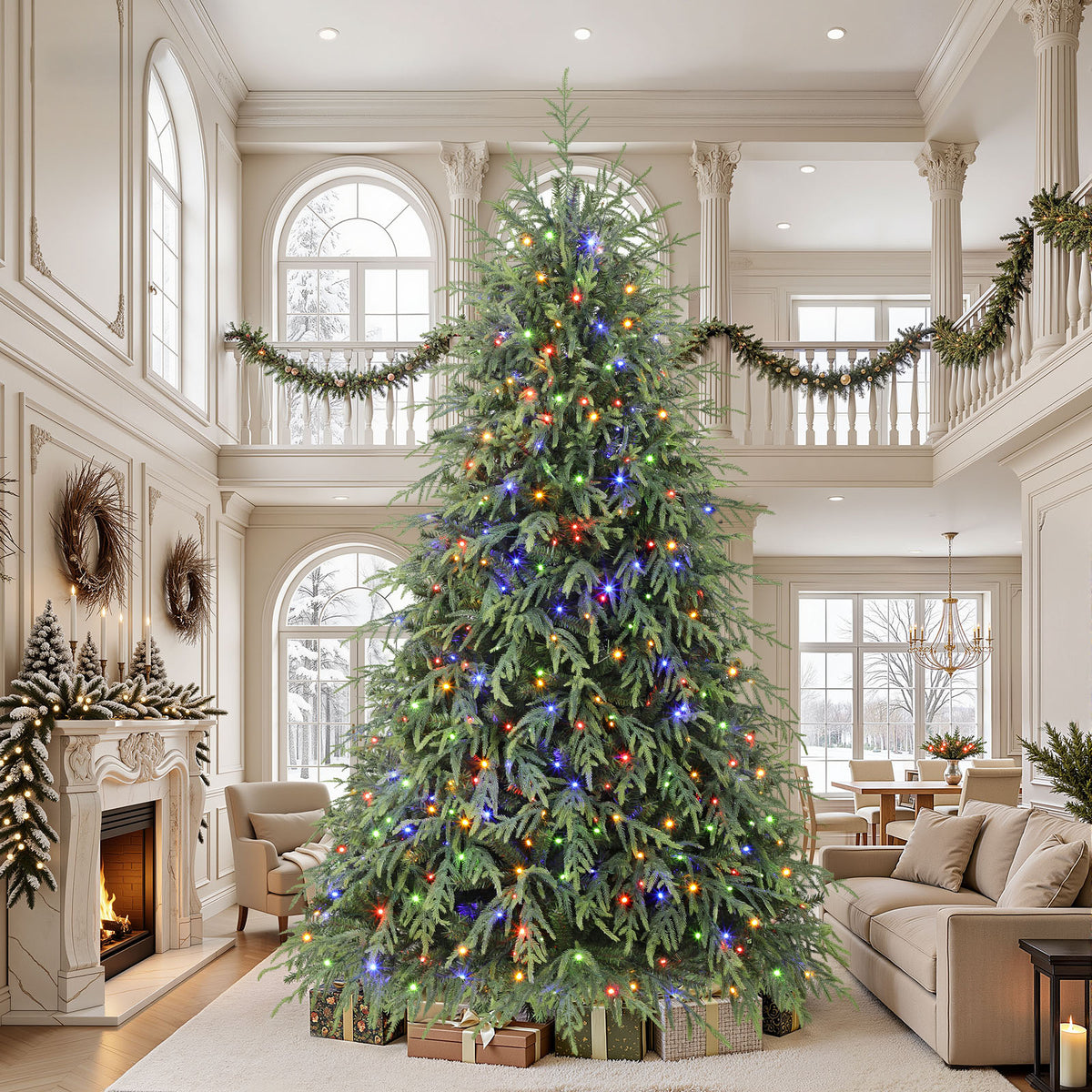 8ft Norfolk Pine Christmas Trees with 17 Modes Multi-Color Lights