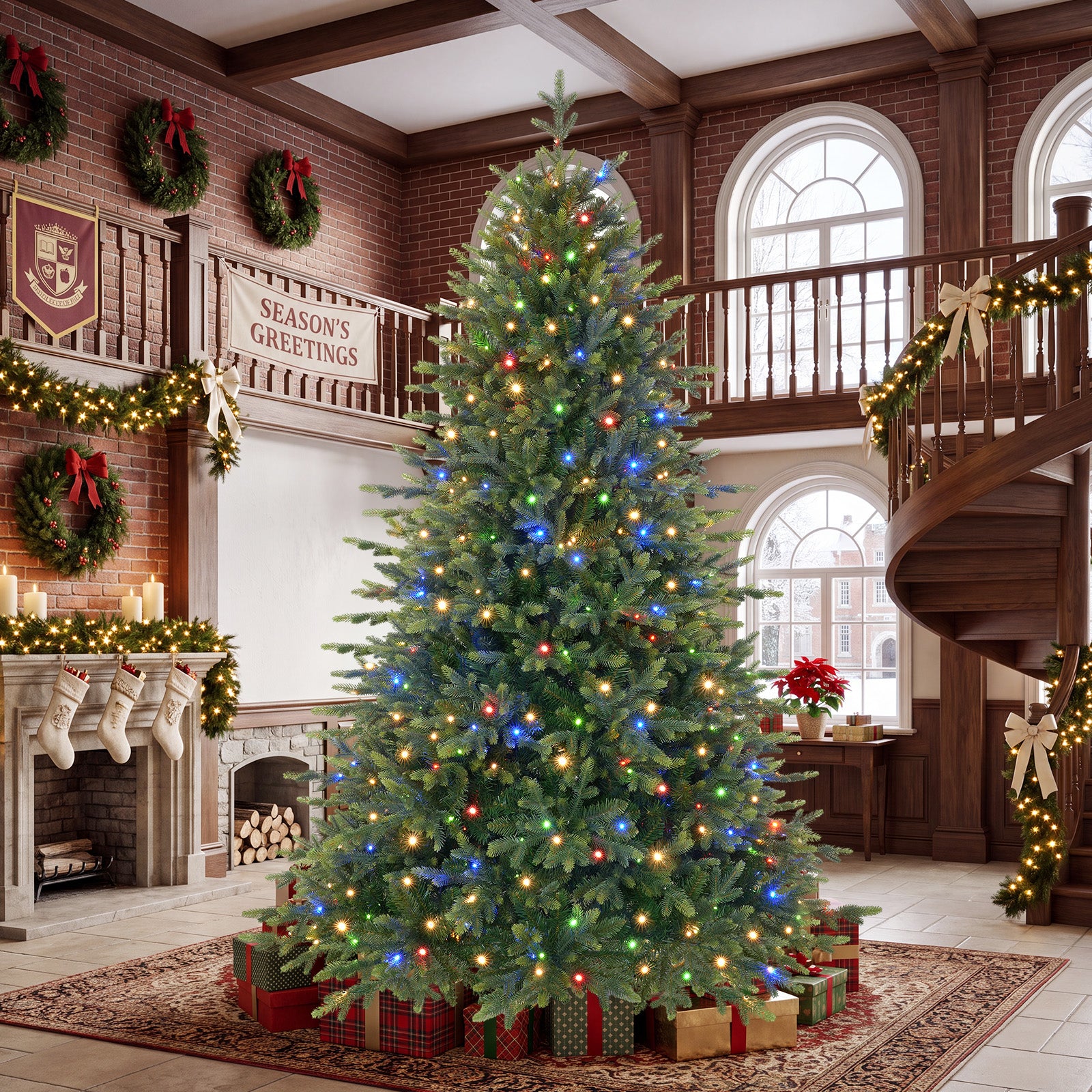 8ft Twinkling Balsam Fir Pre-Lit Artificial Christmas Tree, 3802 Branch Tips & 480 LED Lights, 17 Mode with Remote