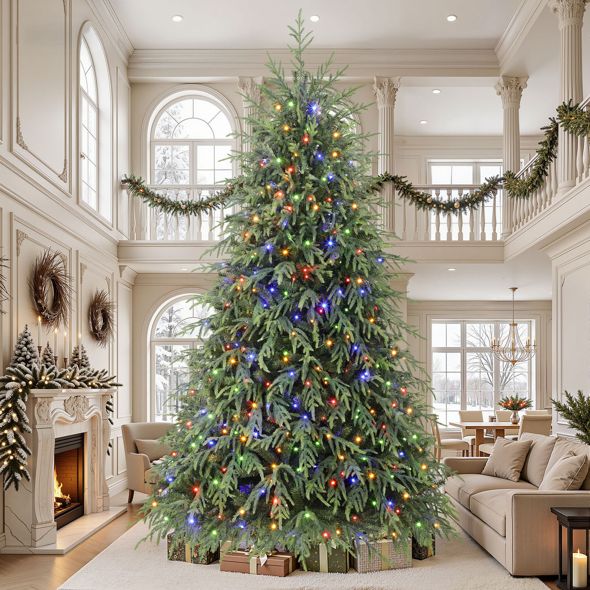 9ft Norfolk Pine Christmas Trees with 17 Modes Multi-Color Lights