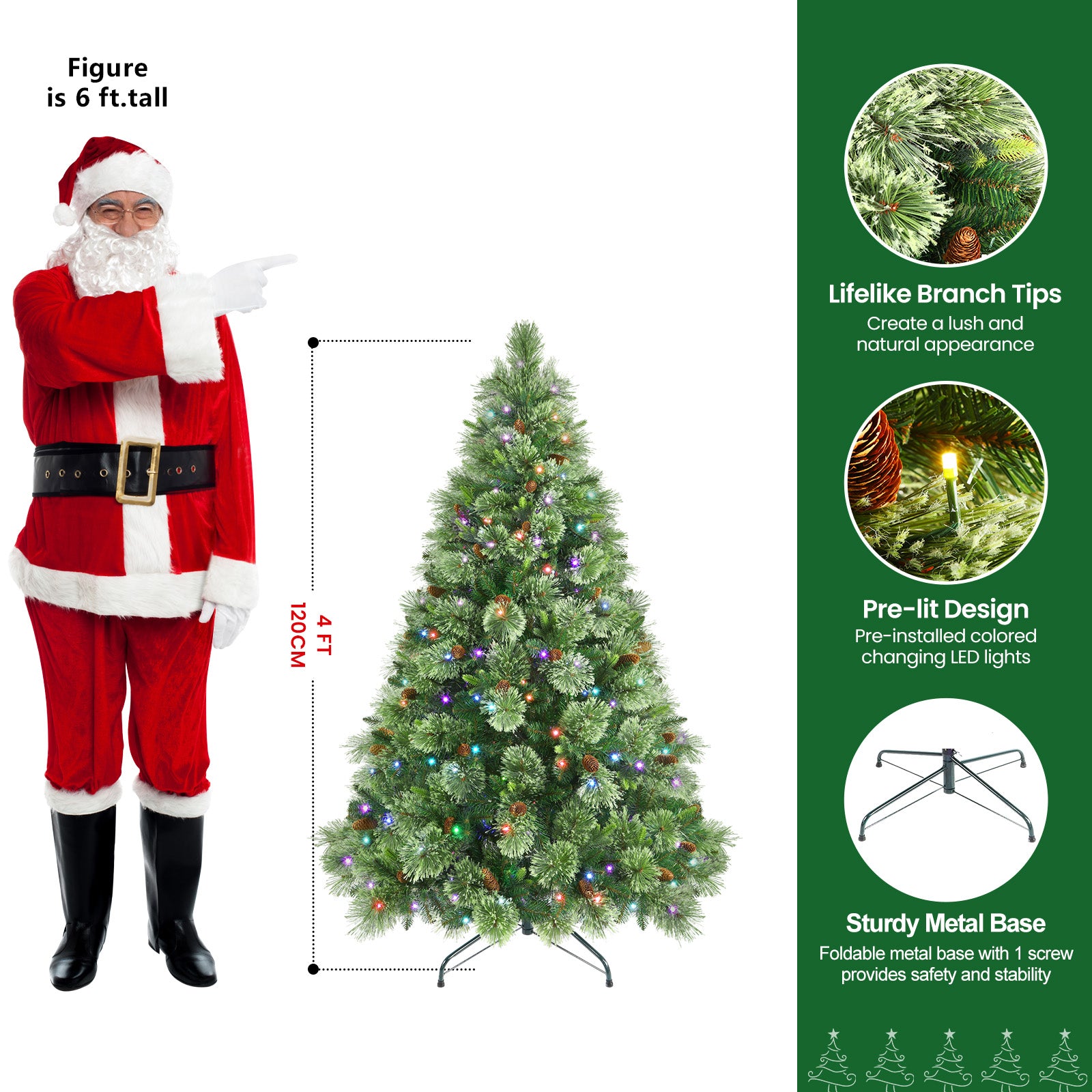 Prelit RGB Lights Carolina Pine Artificial Christmas Pine Trees with Remote