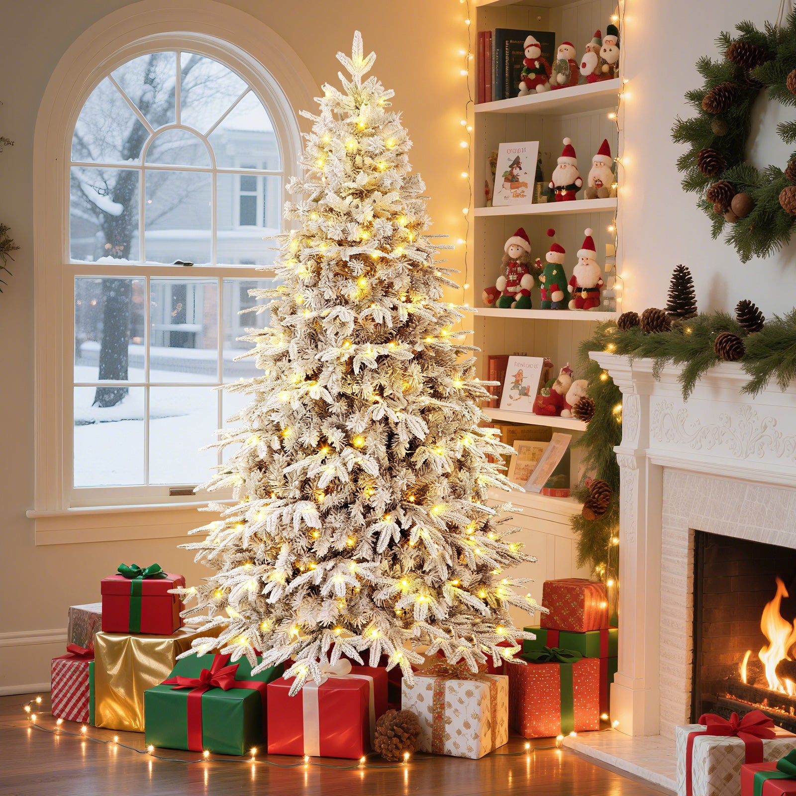 Flocked Aspen Layered Noble Fir Artificial Christmas Tree with RGB Lights-3 Size Available - SHareconn