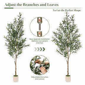 Faux olive tree with green leaves in a white planter, decorative artificial plant by SHareconn for home or office decor.