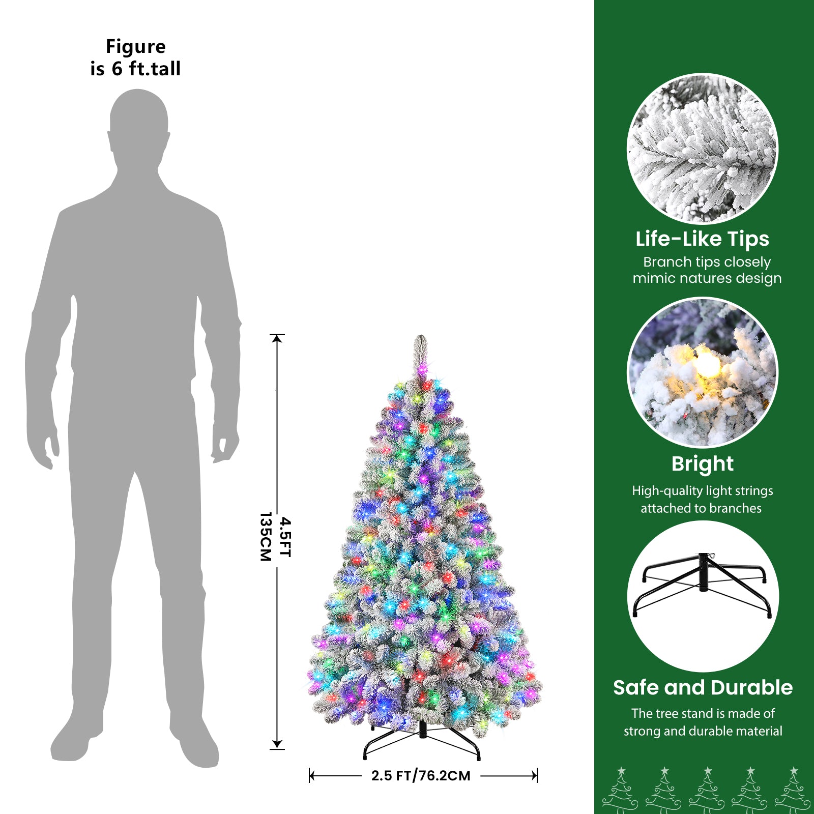 White Flocked Spruce Artificial Christmas Trees with RGB Lights and Remote