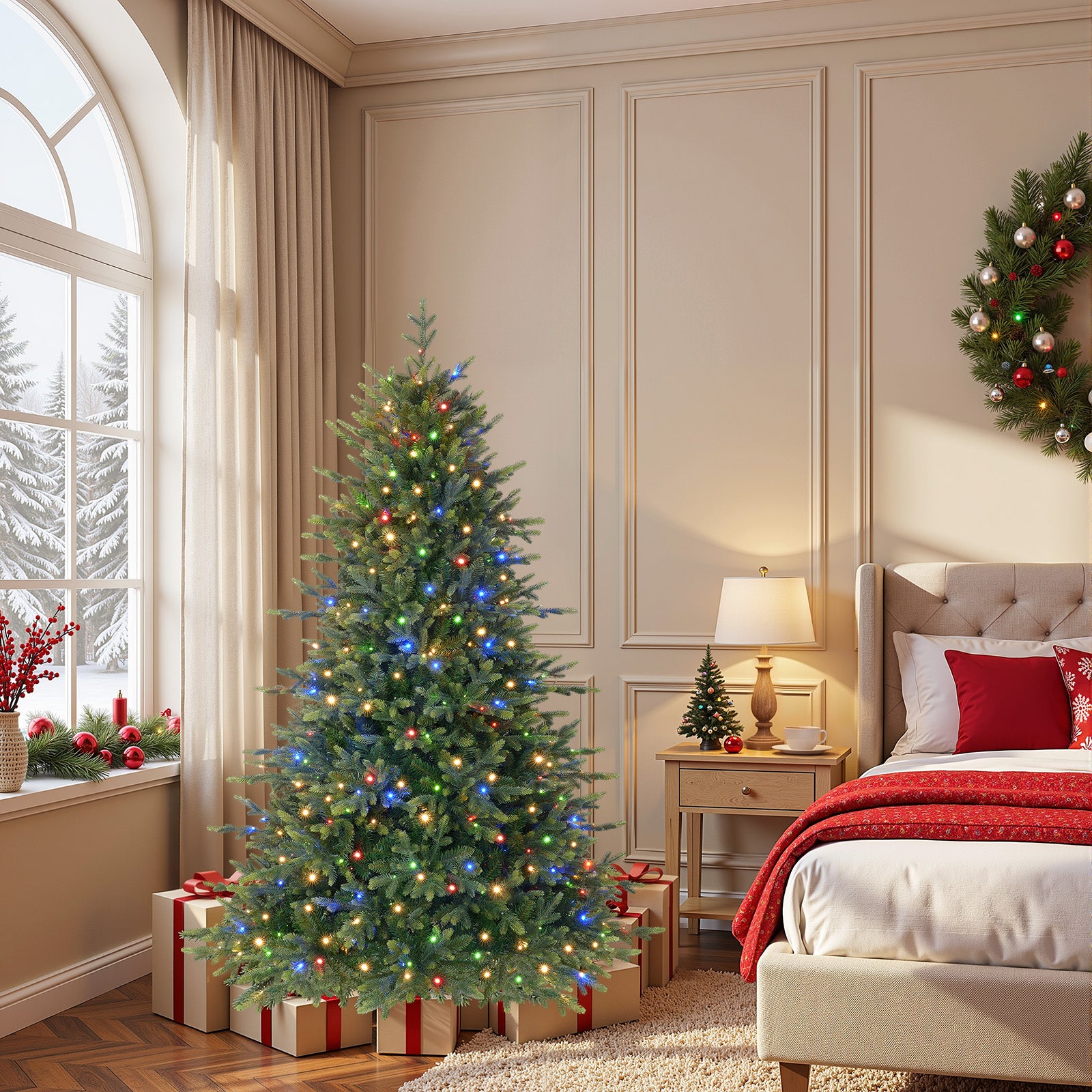 5ft Twinkling Balsam Fir Pre-Lit Artificial Christmas Tree, 1792 Branch Tips & 250 LED Lights, 17 Mode with Remote