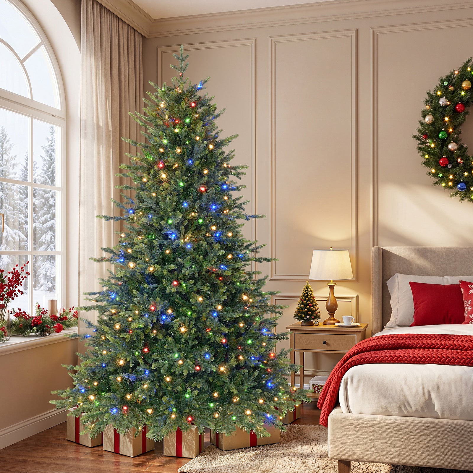 6ft Twinkling Balsam Fir Pre-Lit Artificial Christmas Tree, 2370 Branch Tips & 340 LED Lights, 17 Mode with Remote