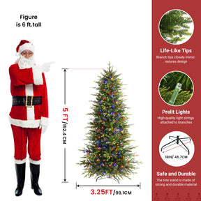 Artificial Aspen Slim Noble Fir Christmas Tree by SHareconn with warm white and multi-color twinkling lights, slim profile, 5.5 feet tall.