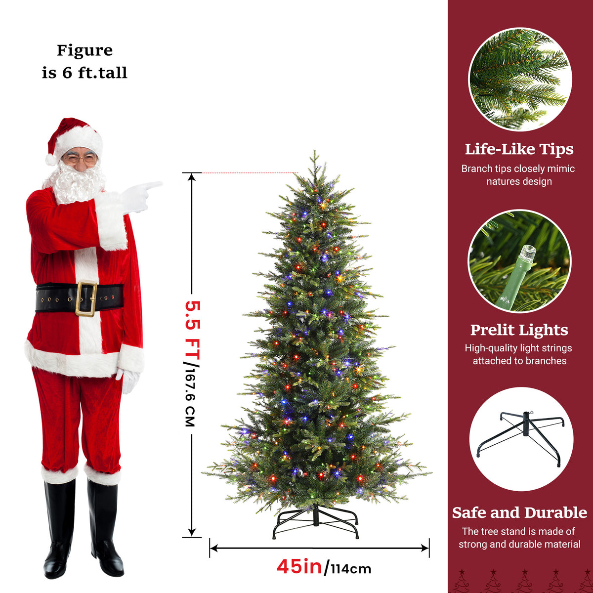 Aspen Slim Noble Fir Christmas Trees with 2 in 1 Warm White&Multi-Color Lights