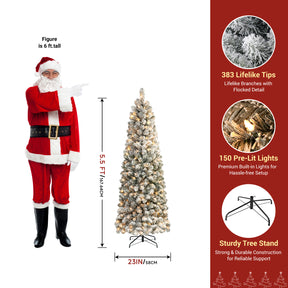 Flocked spruce artificial Christmas tree by SHareconn, 5.5 feet tall with warm white lights, available in 7 sizes.