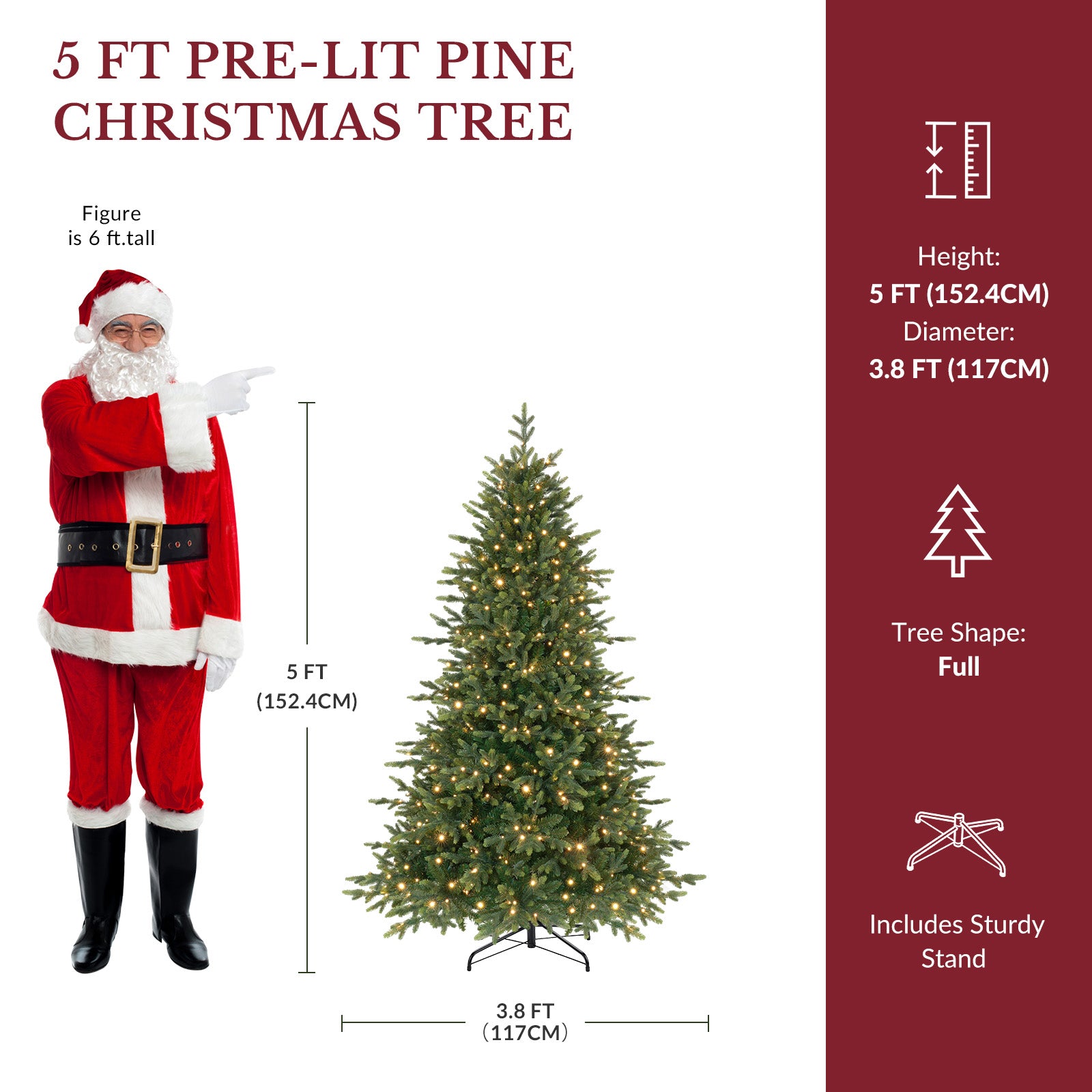 Twinkling Balsam Fir Pre-Lit Artificial Christmas Tree, 1792-5538 Branch Tips & 250-680 LED Lights, 17 Mode with Remote | 5/6/7/7.5/8/9FT