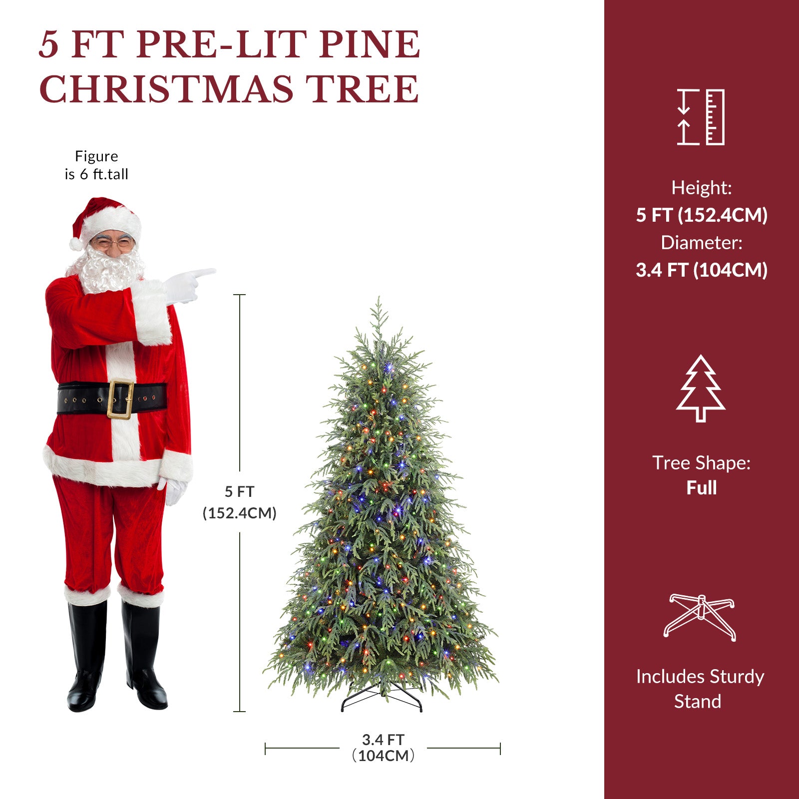 5ft Norfolk Pine Christmas Trees with 17 Modes Multi-Color Lights