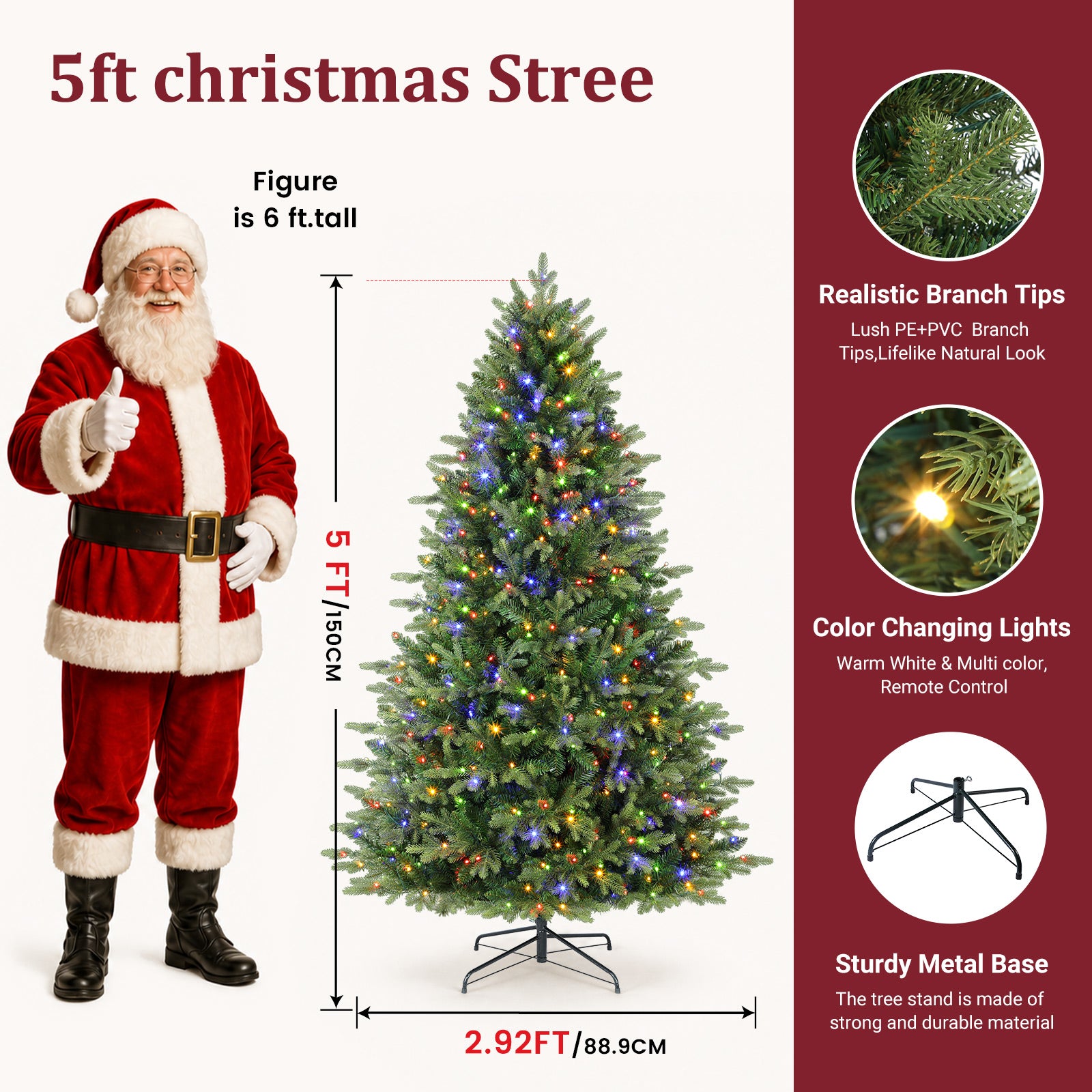 Fraser Fir Artificial Christmas Tree with Multi-Color Lights, 5/6/7/7.5/8/9FT