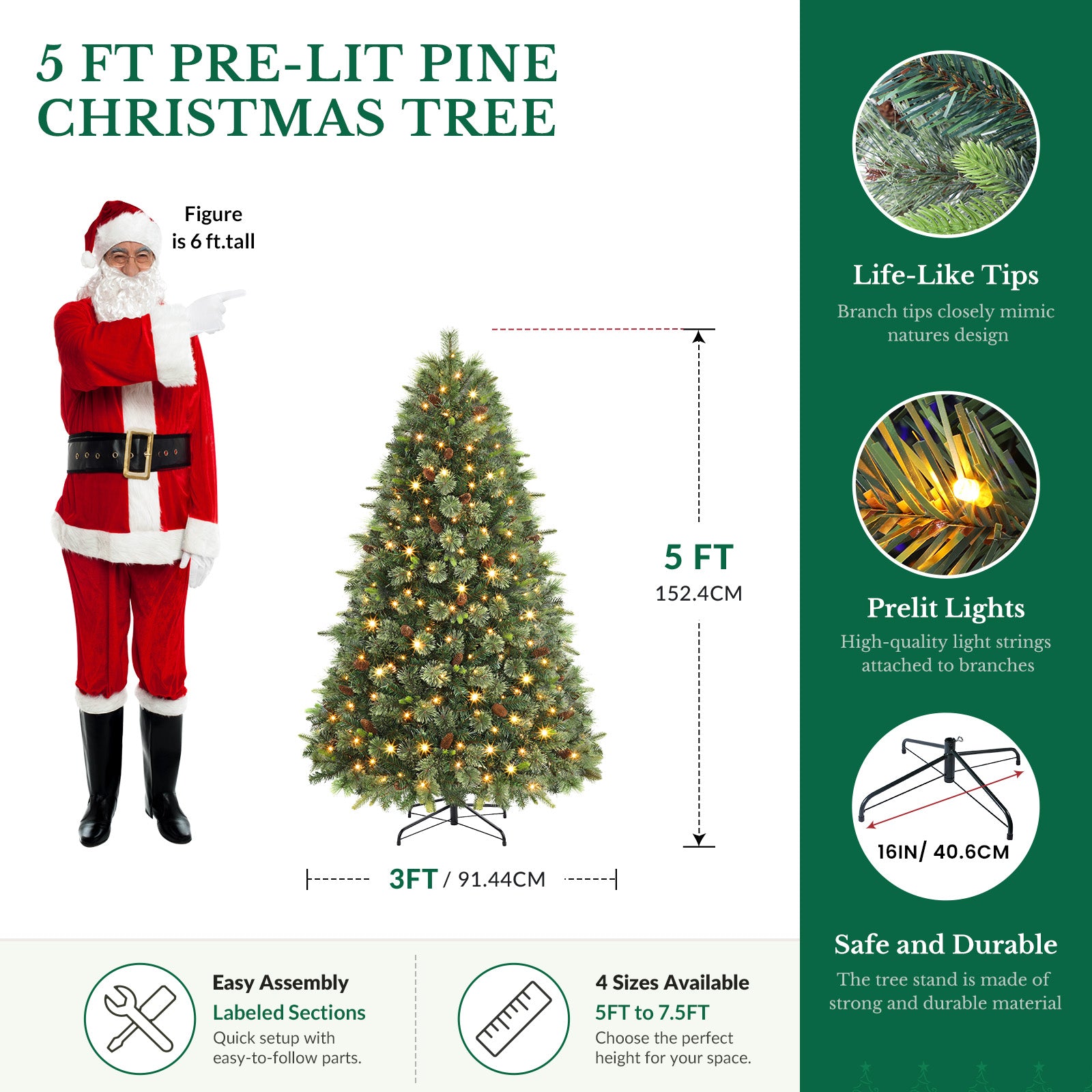 Pre-lit Carolina Pine Artificial Christmas Trees with 2 in 1 Multi-Color LED Lights and Remote