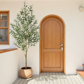 Faux olive tree with lush green leaves in a white planter, decorative artificial plant from Shareconn.