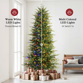 Artificial Aspen Slim Noble Fir Christmas Tree by SHareconn with warm white and multi-color twinkling lights, slim and festive holiday decor