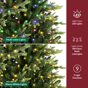 Artificial Balsam Fir Christmas Tree by SHareconn, 7.5 feet tall with dual color LED lights and lifelike PE needles.