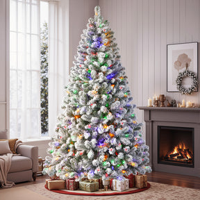 White flocked artificial Christmas tree with multi-color lights by SHareconn, showcasing a festive holiday decoration with lush branches.