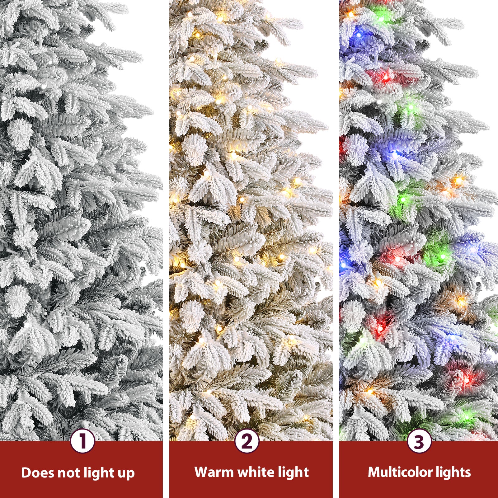 7.5FT Realistic Pre-Lit Flocked Cedar Artificial Christmas Trees with 17 Modes Multi-Color Lights