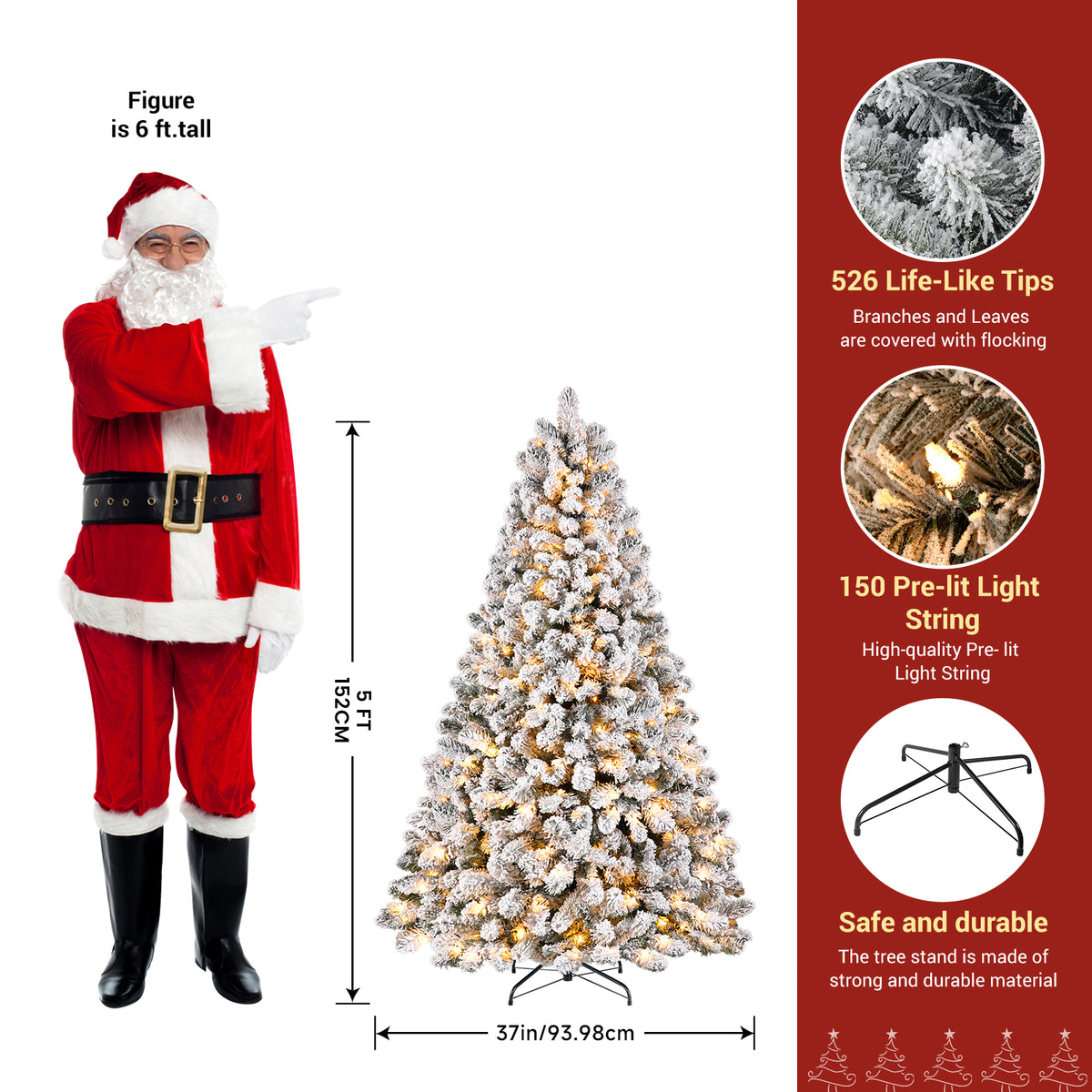 Pre-lit White Flocked Spruce Artificial Christmas Trees with Warm White Lights