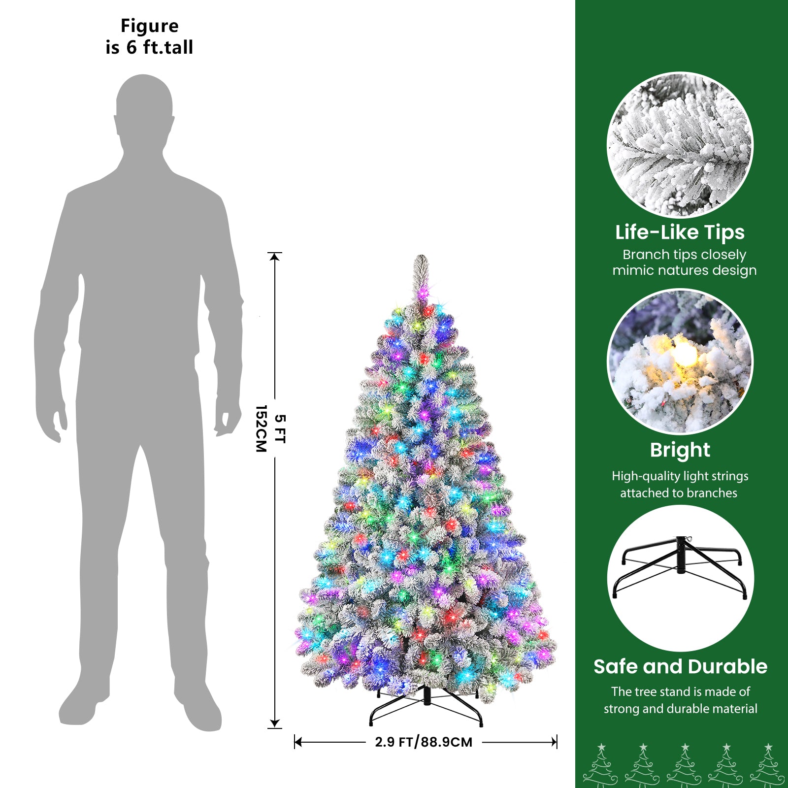 White Flocked Spruce Artificial Christmas Trees with RGB Lights and Remote