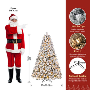 5ft SHareconn pre-lit white flocked artificial Christmas tree with warm white lights, lush branches, and festive holiday decoration.