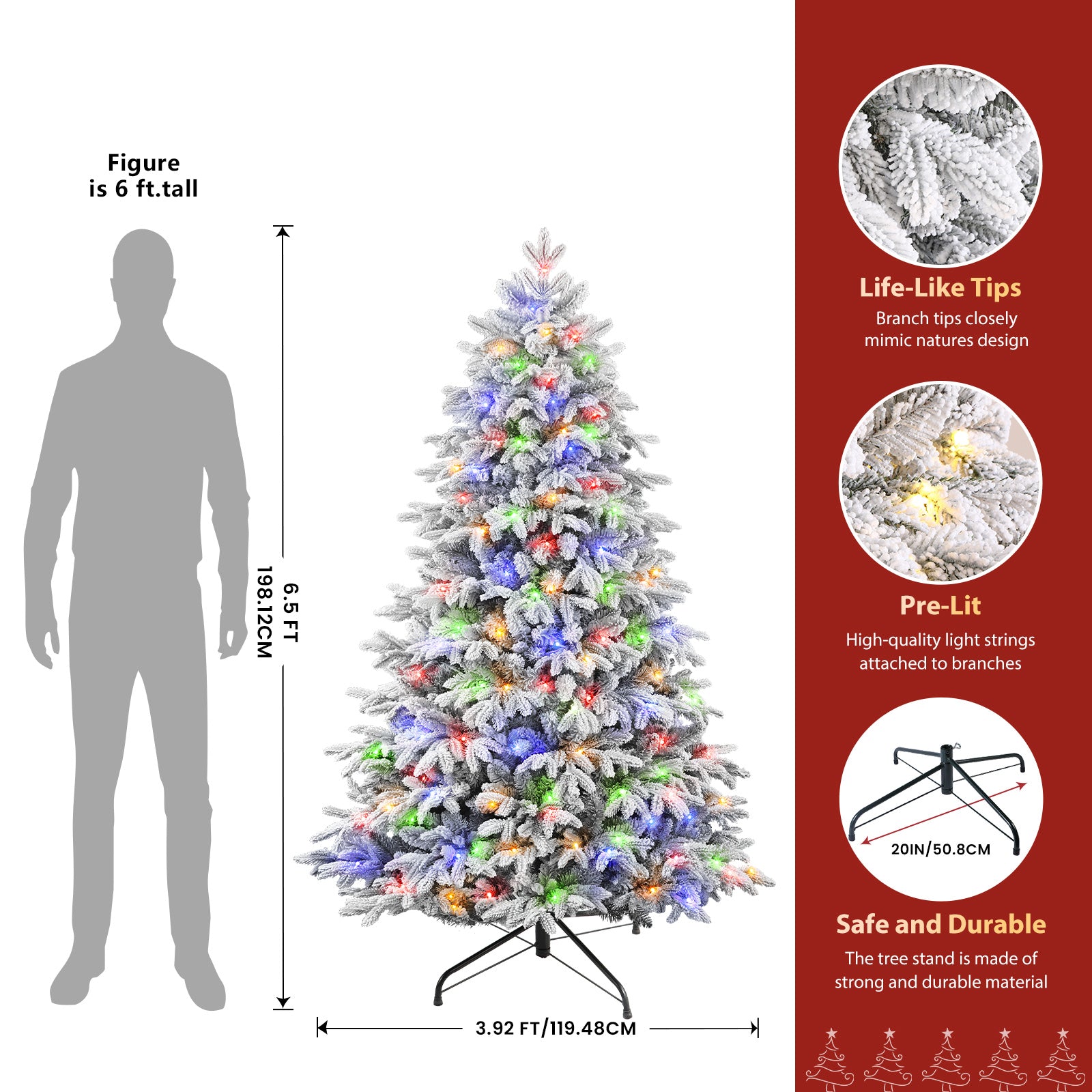 6.5FT Realistic Pre-Lit Flocked Cedar Artificial Christmas Trees with 17 Modes Multi-Color Lights