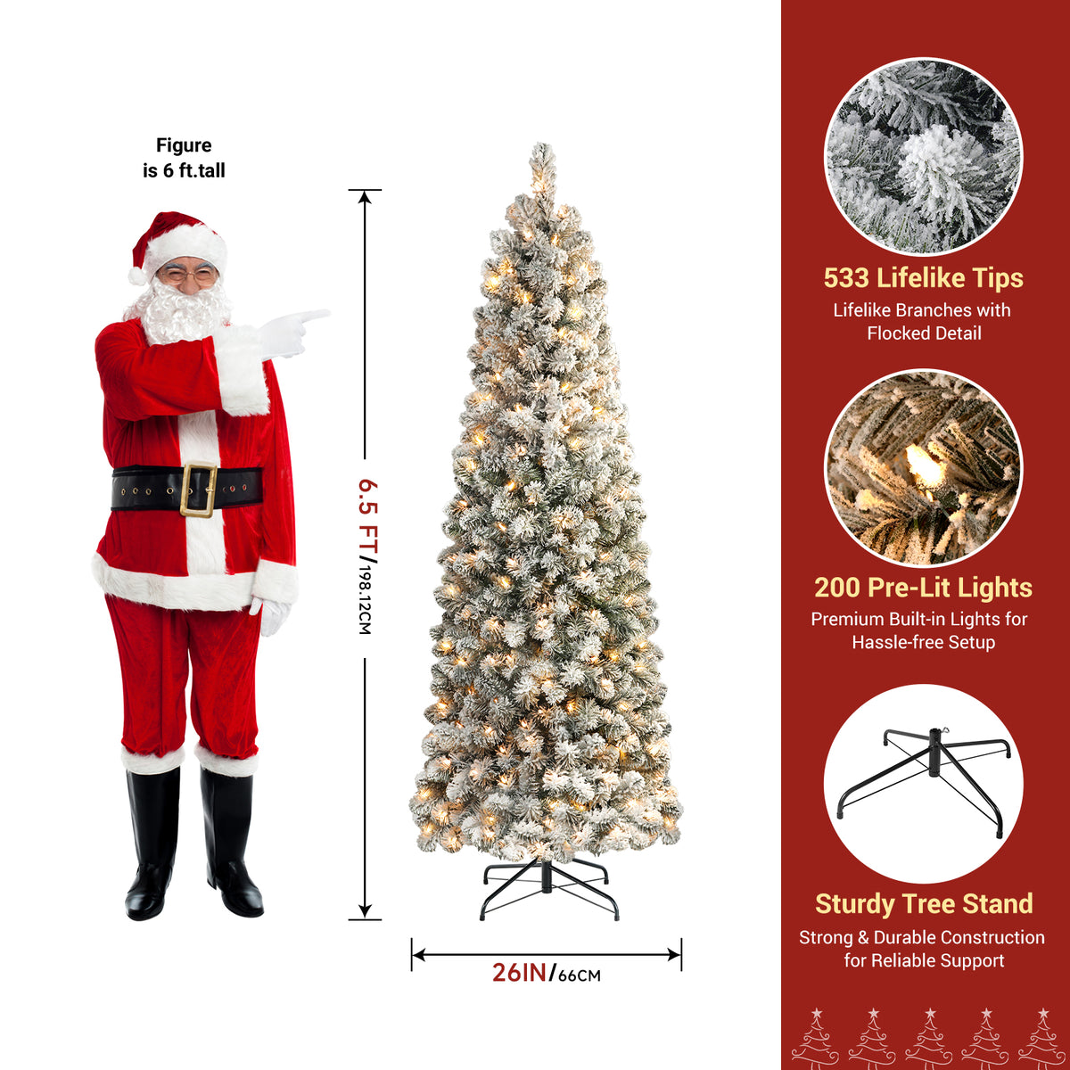 SHareconn 6.5ft flocked spruce artificial Christmas tree with warm white lights, realistic needles, and full shape for holiday decor.