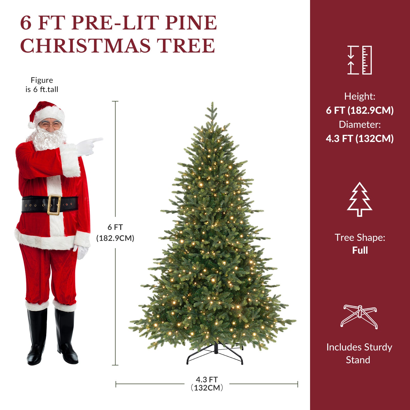 Twinkling Balsam Fir Pre-Lit Artificial Christmas Tree, 1792-5538 Branch Tips & 250-680 LED Lights, 17 Mode with Remote | 5/6/7/7.5/8/9FT