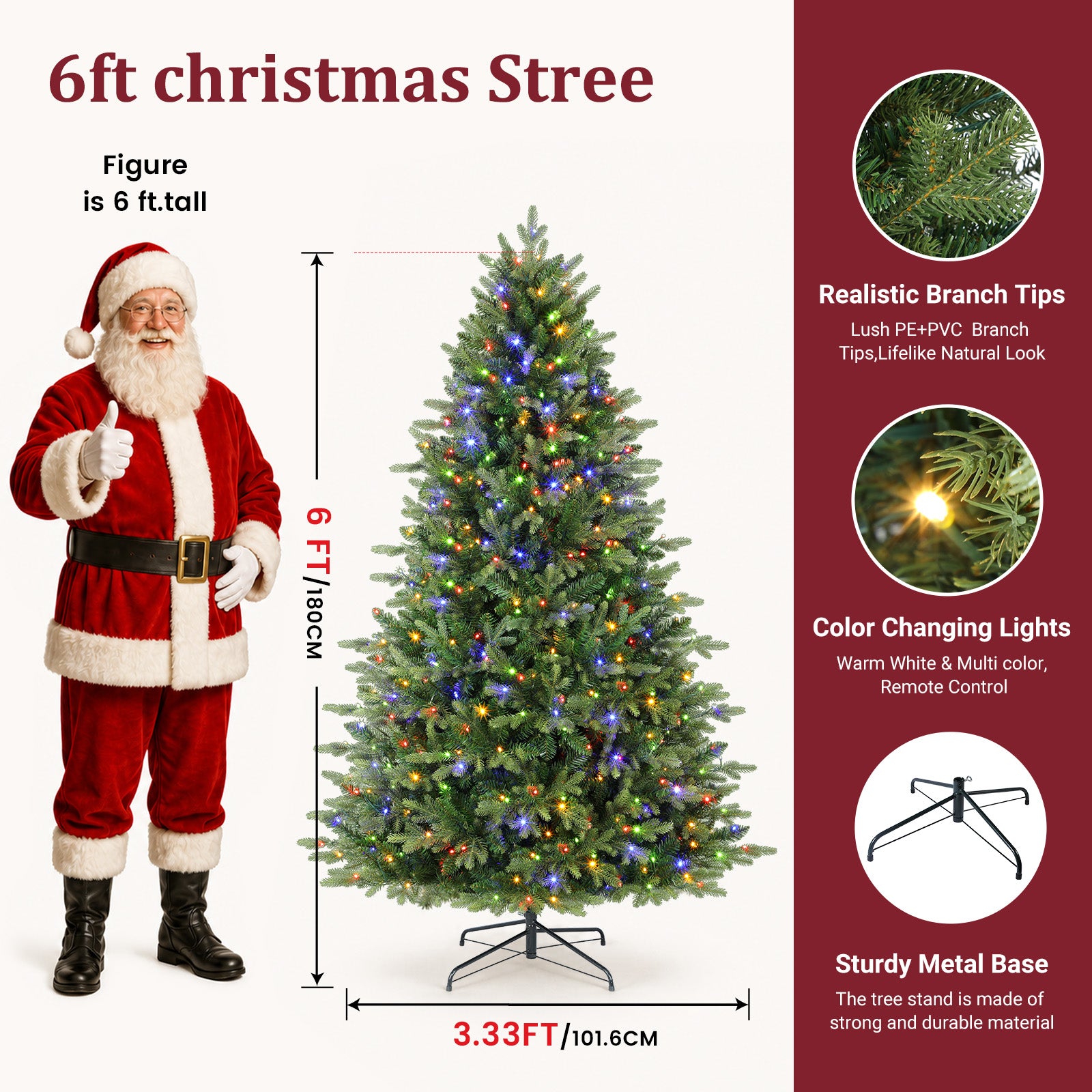 Fraser Fir Artificial Christmas Tree with Multi-Color Lights, 5/6/7/7.5/8/9FT