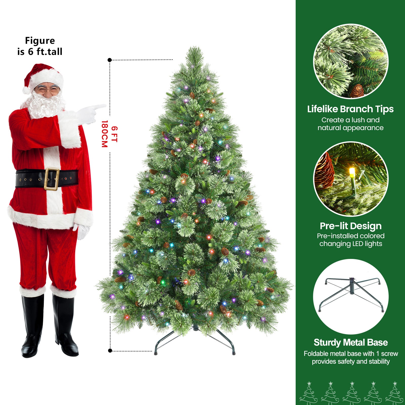 Prelit RGB Lights Carolina Pine Artificial Christmas Pine Trees with Remote