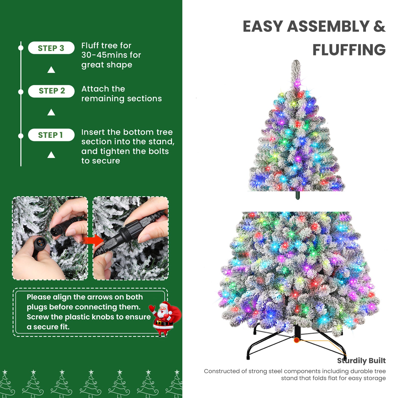 White Flocked Spruce Artificial Christmas Trees with RGB Lights and Remote