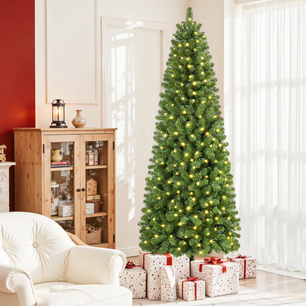 4ft Warm White Lights Classic Artificial Slim Pencil Prelit Christmas Trees